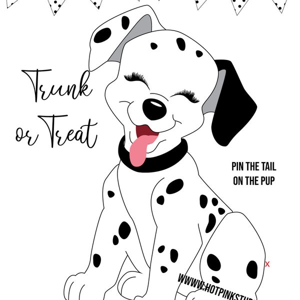 GAME DALMATIAN Pin the Tail on the Puppy Game Happy Birthday - Party Game - Dog Party Decor Instant Download FILES