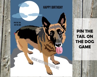 German Shepherd Birthday Party Game: Pin the Tail (Digital Download)