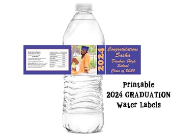 Graduation 2024 Photo Water Bottle Labels with photo YOU PRINT