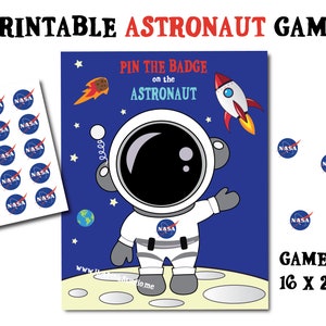 Pin the Badge on the Astronaut Party Game: Space Birthday (Digital Download)