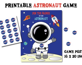 Pin the Badge on the Astronaut Party Game: Space Birthday (Digital Download)