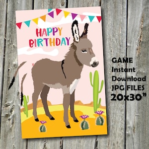 DONKEY GAME Pin the Tail on the Donkey Birthday Party Game & FREE Donkey coloring page - You Print instant Download pony horse mule