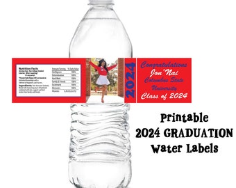 Graduation 2024 Photo Water Bottle Labels with photo YOU PRINT