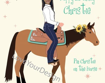 Pin the Cowgirl on the Horse Birthday Party Game: Floral Sunflower Decor (Digital Download