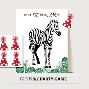 SPEL Speld de hoed op de zebra spel Kinderfeestspel afdrukbare poster, verjaardagsfeestje, INSTANT DOWNLOAD