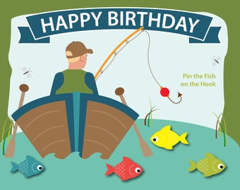 Pin den Fisch an den Haken Geburtstagsspiel - Druckbare Partyaktivität (Digitaler Download)