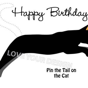 JEU BLACK CAT Épinglez la queue du chat pour fêter son anniversaire ou son anniversaire à téléchargement immédiat Chat blanc et noir