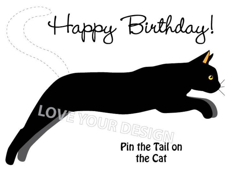 Cat Pin the Tail on the Cat Birthday Game INSTANT DOWNLOAD Etsy