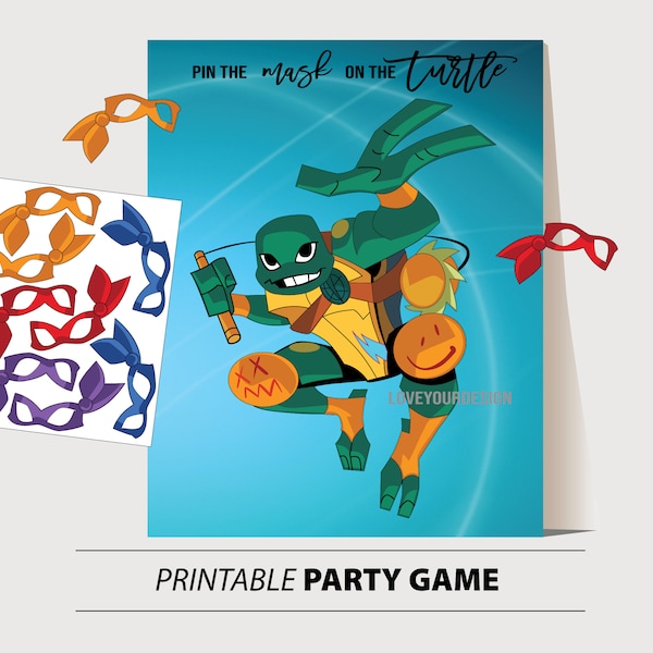 Ninja GAME - Pin the Mask on the Turtle Ninja Kids Party game INSTANT DOWNLOAD digital files