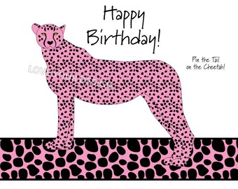 Pink Cheetah - Pin the Tail on the Cheetah Birthday Game INSTANT DOWNLOAD digital files