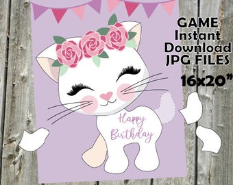 Pin the Tail on the Kitty / Cat- party game - DIY party game - party game for girls - cat game - digital files