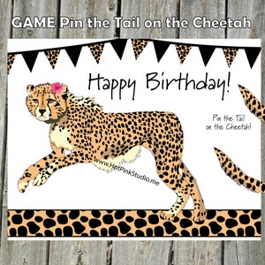 Cheetah - Pin the Tail on the Cheetah Birthday Game INSTANT DOWNLOAD digital files