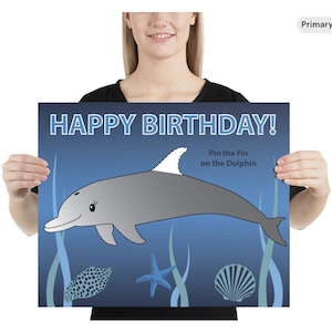 Game Pin the Fin on the Dolphin birthday game - DIGITAL jpeg file for INSTANT DOWNLOAD Happy birthday