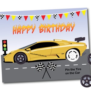 Race Car Game- Pin the tire on the Lamborghini Birthday Game Instant Download digital files FREE car coloring page