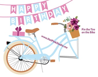 Pin the Tire on the Bike Game: Birthday Party Activity (Digital Download)