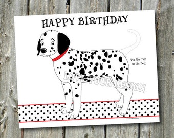 Pin the Tail on the Dalmatian Dog Game Happy Birthday Party and FREE Dog coloring page Instant DOWNLOAD Files You PRINT