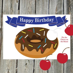 Chocolate Donut - Pin the Cherry on the Donut Birthday Game printable digital jpeg files INSTANT DOWNLOAD