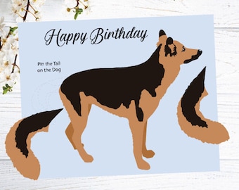 Pin the tail on the German Shepherd Dog Game for Birthday Party- INSTANT DOWNLOAD - printable digital jpeg files