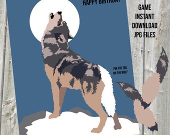 Pin the Tail on the Wolf Birthday Party Game (Instant Download)