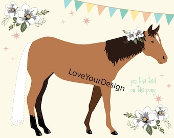 Pin the Tail on the Horse Birthday Party Game: Floral Cowgirl Decor (Digital Download)
