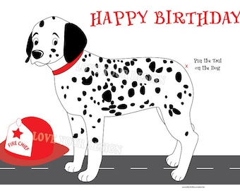 Fireman Dalmatian Pin the Tail Birthday Game (Digital Download)