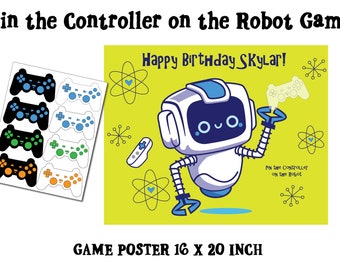 Robot Birthday Party Game: Pin the Controller, Coloring Page (Digital Download)