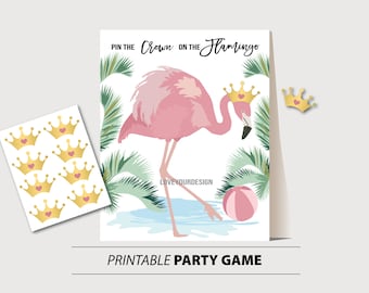 Pin the Crown on the Flamingo Game: Birthday Pool Party (Printable Digital JPEG)