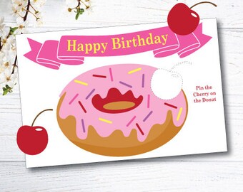 Sprinkles Donut- Pin the Cherry on the Donut Birthday Game printable digital jpeg files INSTANT DOWNLOAD