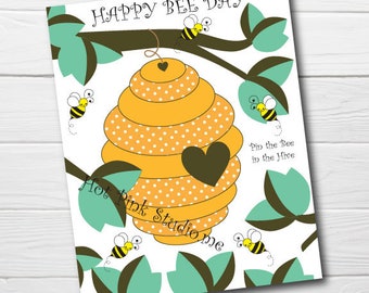 Pin the Bee on the Honey Hive Game: Birthday Party (Digital Download)