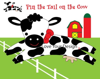Cow Farm Game for Birthday Party- Pin the Tail on the Cow- printable digital jpeg files INSTANT DOWNLOAD