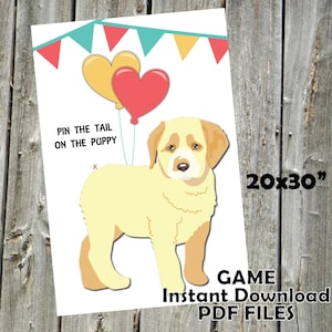 GAME Pin the tail on the Labrador Puppy Game for Birthday Party- INSTANT DOWNLOAD - printable digital jpeg files