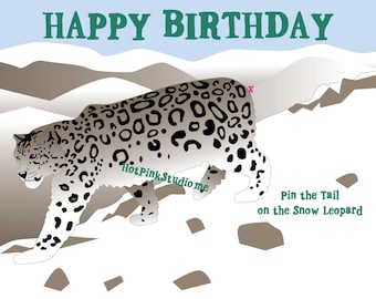 Snow Leopard Birthday Party Game: Pin the Tail (Digital Download)