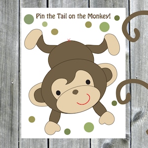 SPIEL Pin the Tail auf dem Affen-Geburtstags-Party-Spiel Instant DOWNLOAD Sie DRUCKEN
