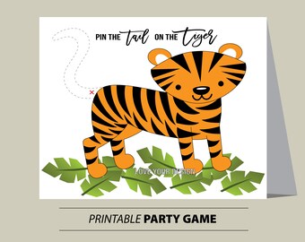 Pin the Tail on the Tiger Birthday Game: Includes Coloring Page (Digital Download)