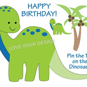 Dinosaur - Pin the Tail on the Dinosaur birthday game & Coloring Page YOU PRINT instant DOWNLOAD