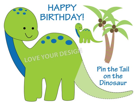 INSTANT DOWNLOAD Printable Pin the Tail on the Dinosaur 8x10 