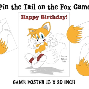 Sonic GAME Pin the tail on the Fox Birthday Party - DOWNLOAD IMMEDIATO - file jpeg digitali stampabili