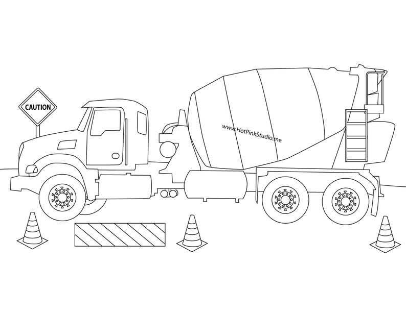 JUEGO Pin the Tire on the Cement Mixer Truck juego de cumpleaños Juego de construcción DIGITAL para niños, página para colorear GRATIS incluida imagen 4