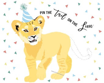 GAME Lion Pin the Tail on the Lion game & FREE Lion Coloring Page Instant DOWNLOAD You Print