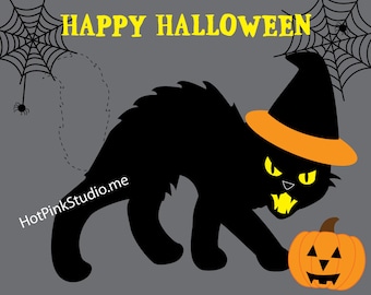 Pin the Tail on the Cat Halloween Game (Instant Download)