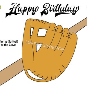 Softball GAME Pin the Softball on the Glove Birthday Game INSTANT DOWNLOAD Sports Ball