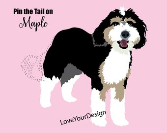 Bernedoodle Puppy Pin the Tail Birthday Party Game (Digital Download)