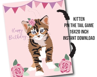 Kitten Pin the Tail Birthday Party Game: Includes Coloring Page (Digital Files)