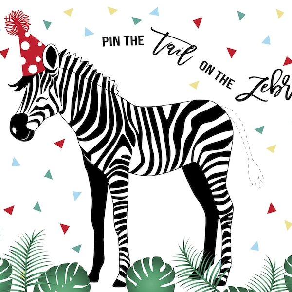 GAME Zebra Pin the Tail on the Zebra Game INSTANT DOWNLOAD - printable digital jpeg files Striped Zebra Game for Birthday Party-