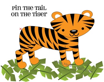 JUEGO Ponle la cola al juego Tiger Birthday Party y página para colorear de Tiger gratis DESCARGA instantánea IMPRIMIR