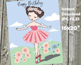 Pin the Tutu on the Ballerina Game INSTANT DOWNLOAD jpeg files Happy Birthday Game - Game for Girls-