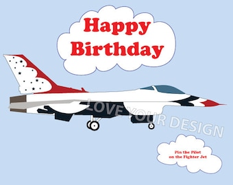 Jet Airplane - Pin the Pilot on the Fighter Jet Birthday Game- DIGITAL INSTANT DOWNLOAD