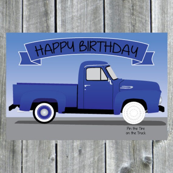 Blue Antique Ford Pin The Tire On The Truck Birthday Game And Free Coloring Page Instant Download Files Retro Truck 1950s