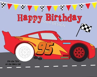 Race Cars GAME- Pin the tire on the Red Car Birthday Game and free Car Coloring page INSTANT DOWNLOAD digital files