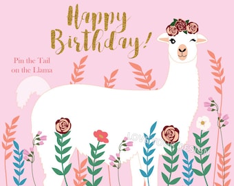 Llama Pin the Tail Birthday Party Game (Digital Download)